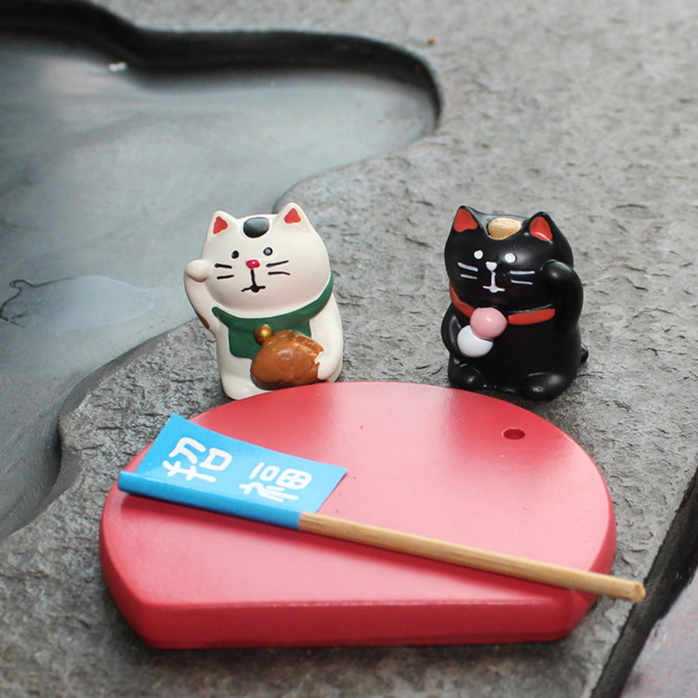 Lovely White Black Fortune Lucky Cat Ornament Home Desktop Decor Resin Craft