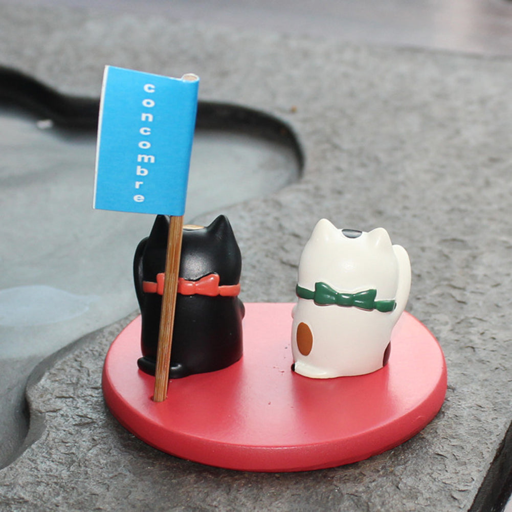 Lovely White Black Fortune Lucky Cat Ornament Home Desktop Decor Resin Craft