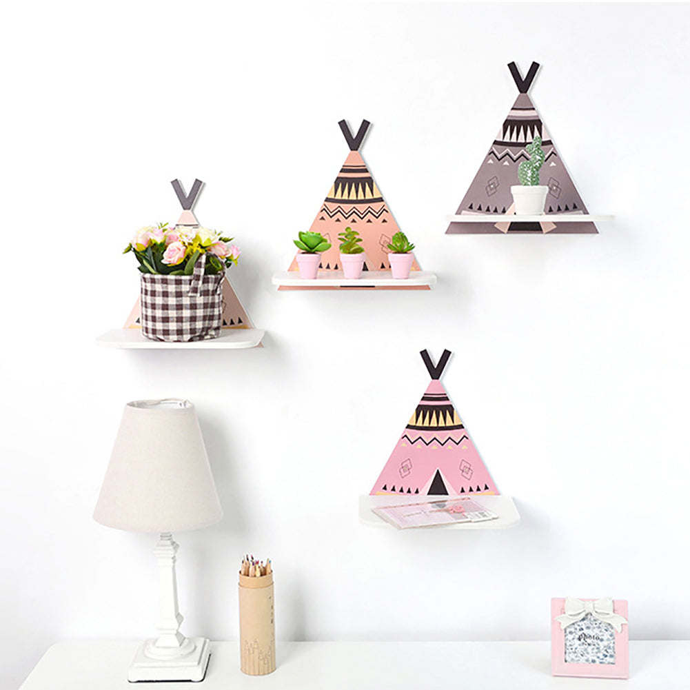 Nordic Wooden Tent Wall Shelf Wood Hanging Clapboard Storage Rack Home Organizer