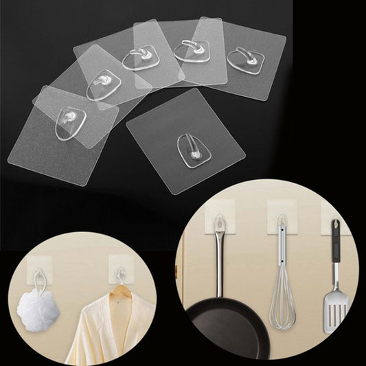 6Pcs Transparent Wall Seamless Hook Kitchen Bathroom Holder Door Back Hanger