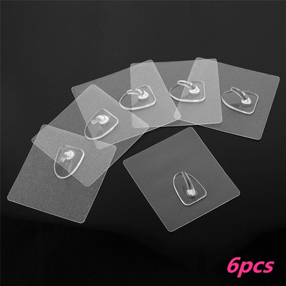 6Pcs Transparent Wall Seamless Hook Kitchen Bathroom Holder Door Back Hanger