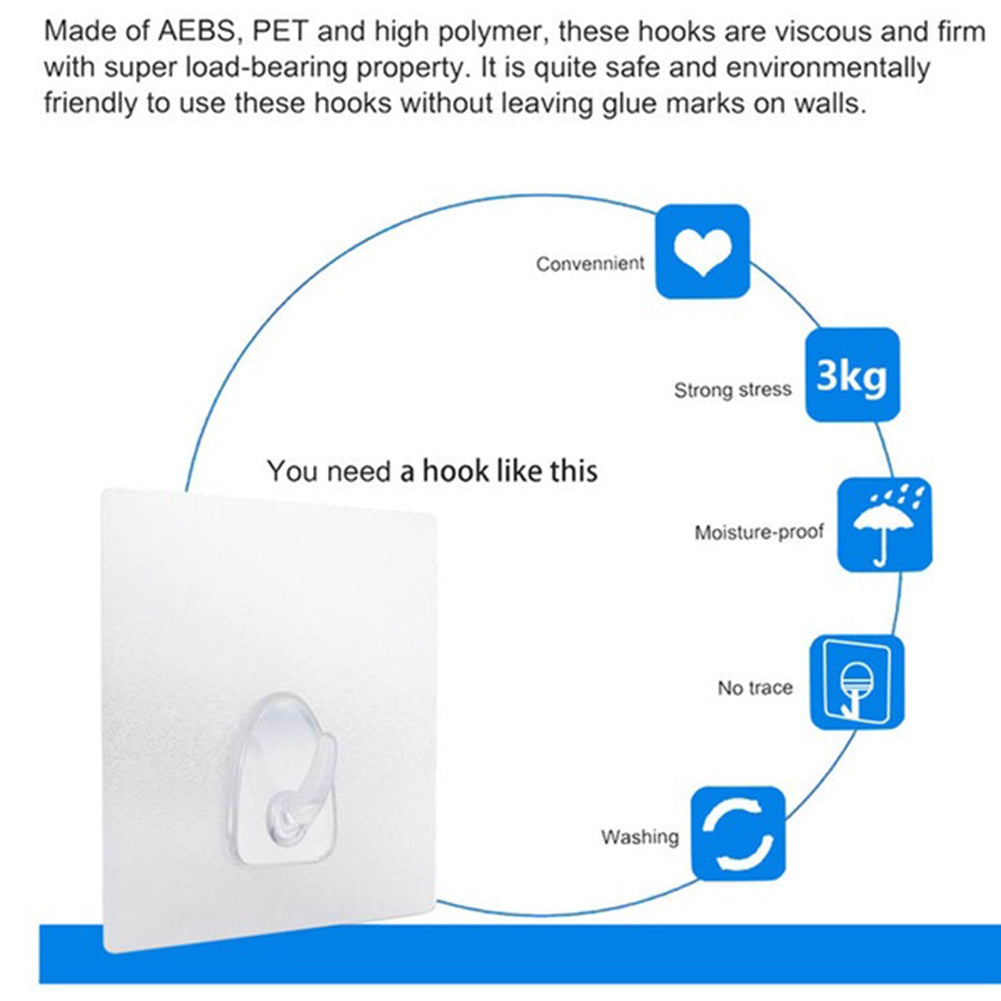 6Pcs Transparent Wall Seamless Hook Kitchen Bathroom Holder Door Back Hanger