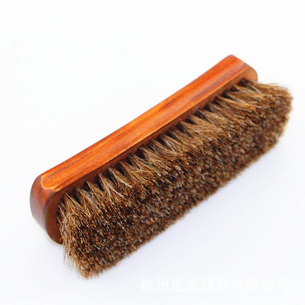 Wooden Horse Hair Mane Bristle Leather Shoes Care Brush Polishing Cleaning Tool