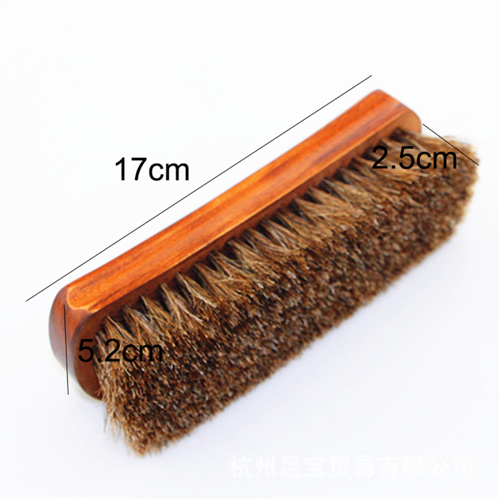 Wooden Horse Hair Mane Bristle Leather Shoes Care Brush Polishing Cleaning Tool