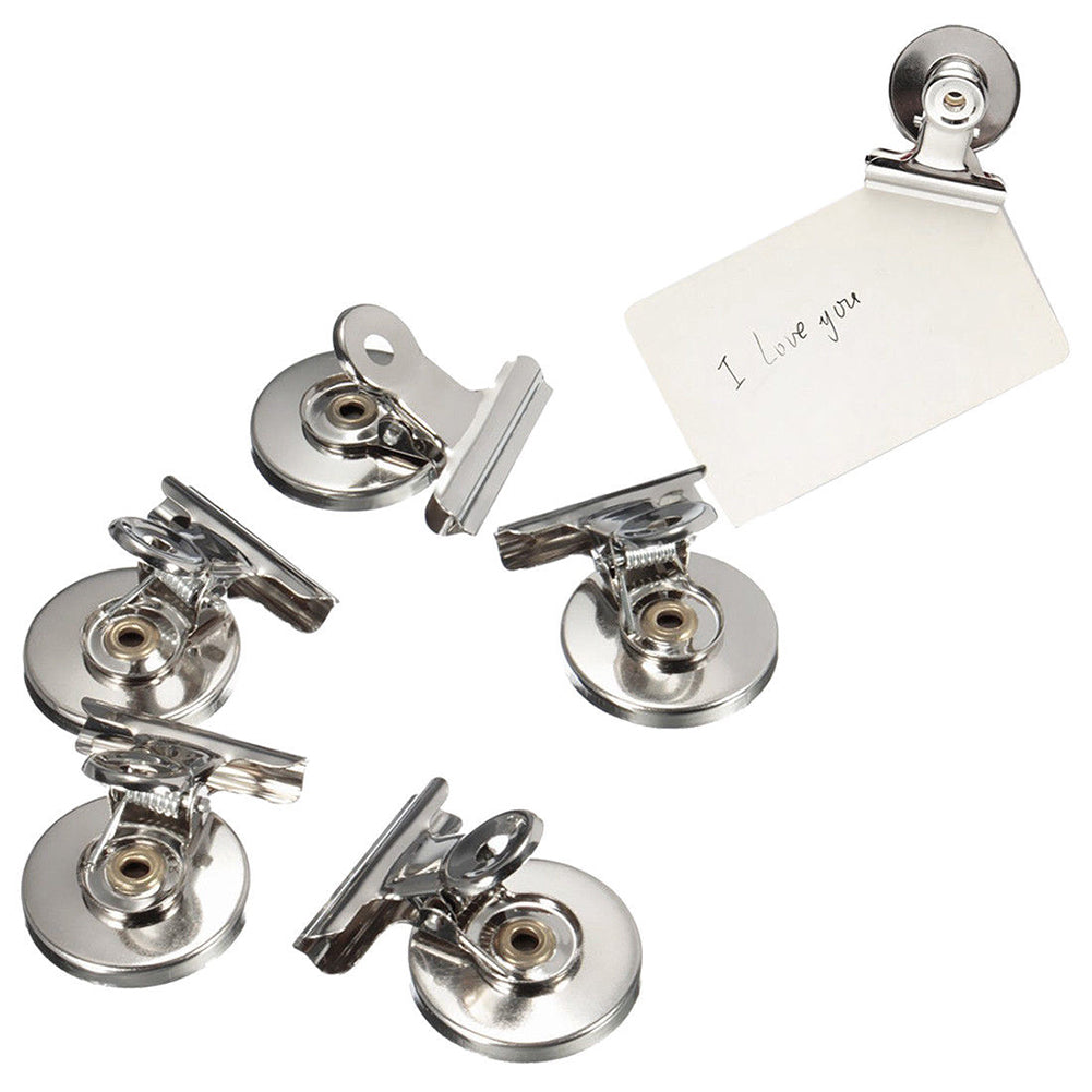 5Pcs Magnetic Clip Refrigerator Wall Memo Note Message Stainless Steel Holder