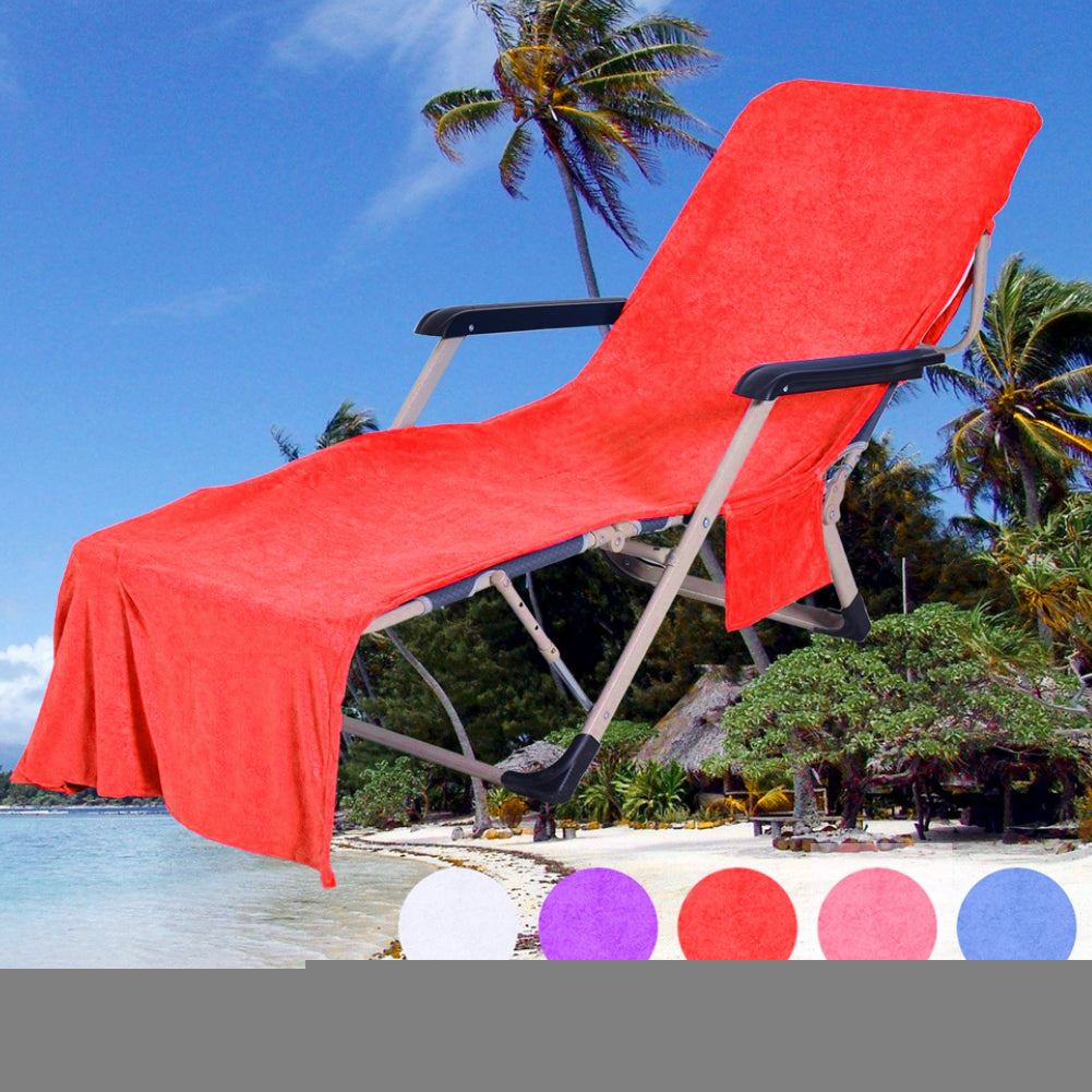 Solid Color Microfiber Double Layer Beach Lounge Chair Cover Towel with Pockets