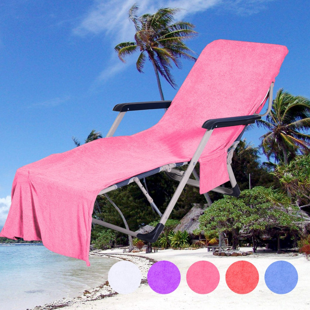Solid Color Microfiber Double Layer Beach Lounge Chair Cover Towel with Pockets