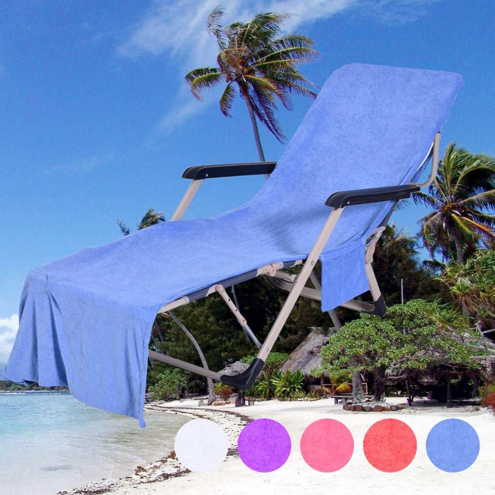 Solid Color Microfiber Double Layer Beach Lounge Chair Cover Towel with Pockets