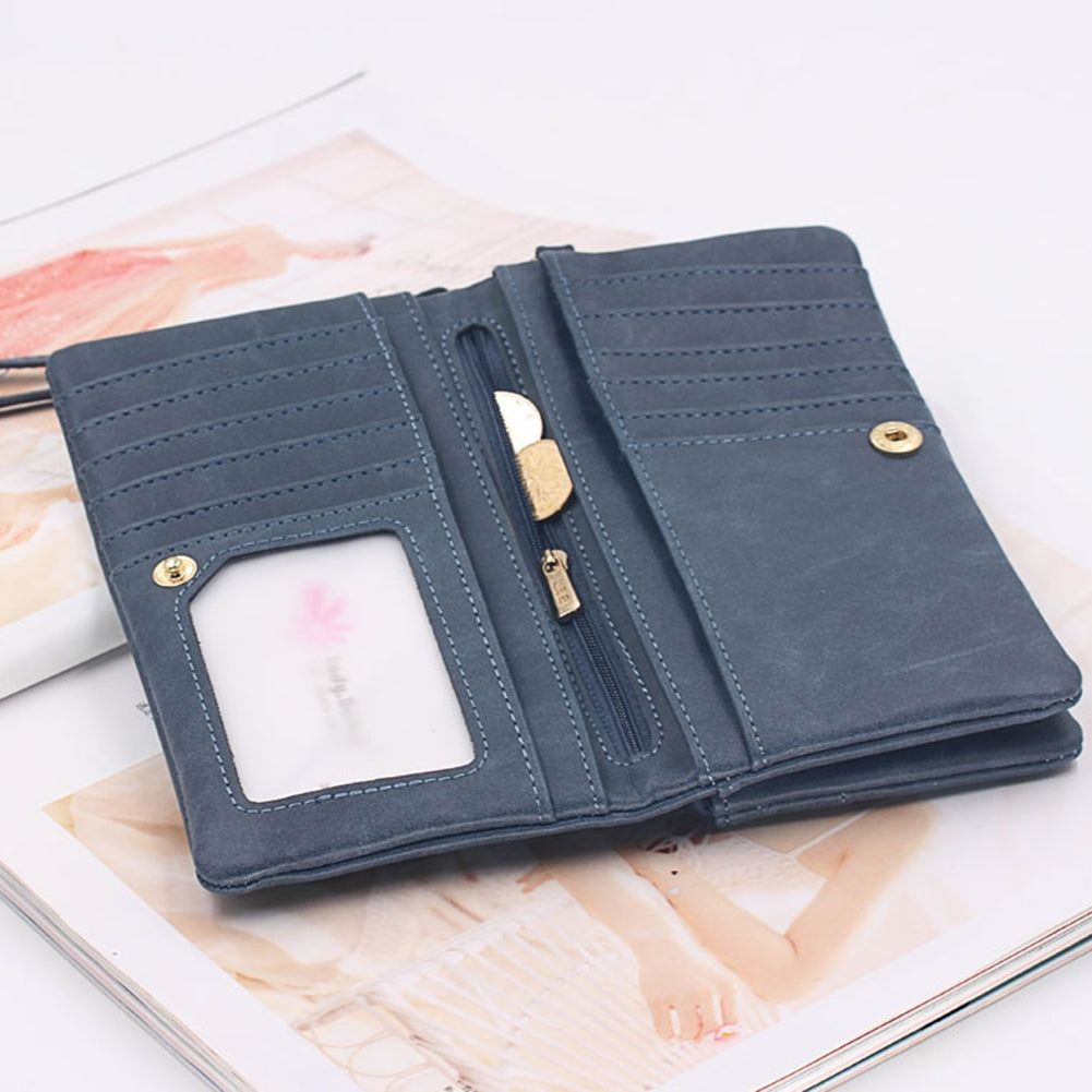 Fashion Dual-Zipper Matte Faux Leather Women Long Purse Cash Card Clutch Bag