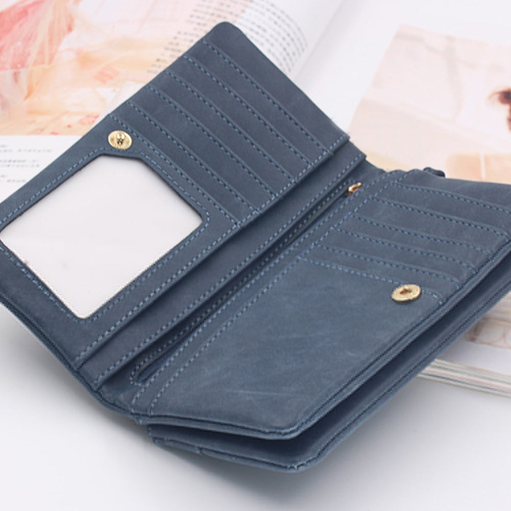 Fashion Dual-Zipper Matte Faux Leather Women Long Purse Cash Card Clutch Bag