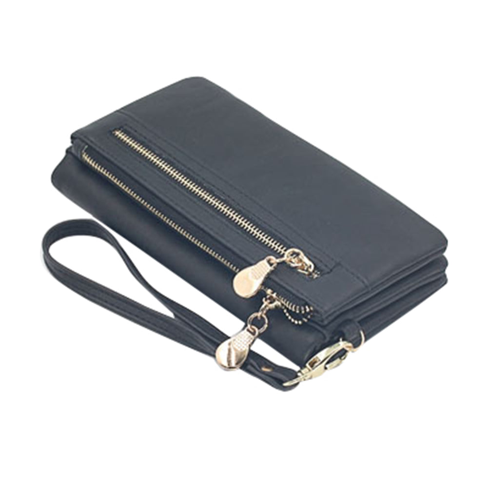 Fashion Dual-Zipper Matte Faux Leather Women Long Purse Cash Card Clutch Bag