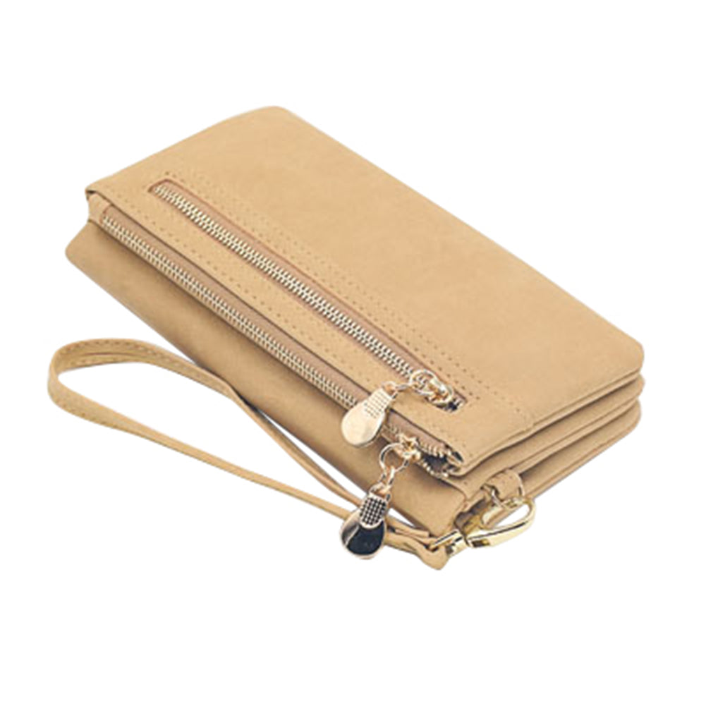 Fashion Dual-Zipper Matte Faux Leather Women Long Purse Cash Card Clutch Bag