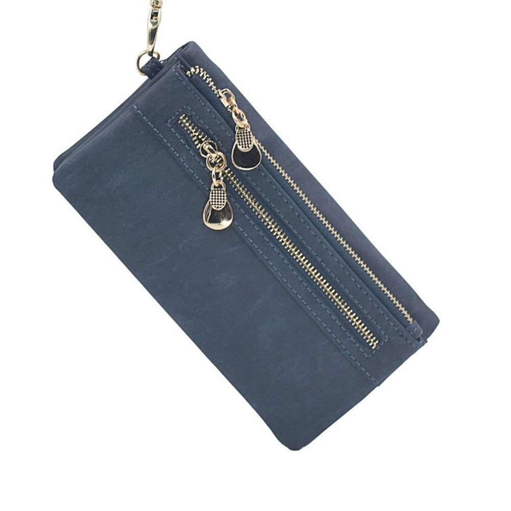 Fashion Dual-Zipper Matte Faux Leather Women Long Purse Cash Card Clutch Bag