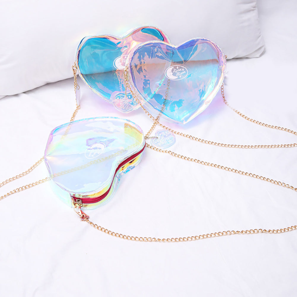 Holographic Laser Transparent Heart Shape Women Small Crossbody Shoulder Bag