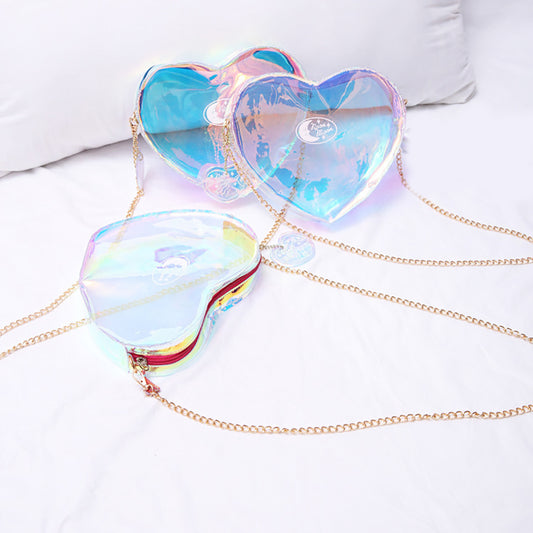 Holographic Laser Transparent Heart Shape Women Small Crossbody Shoulder Bag