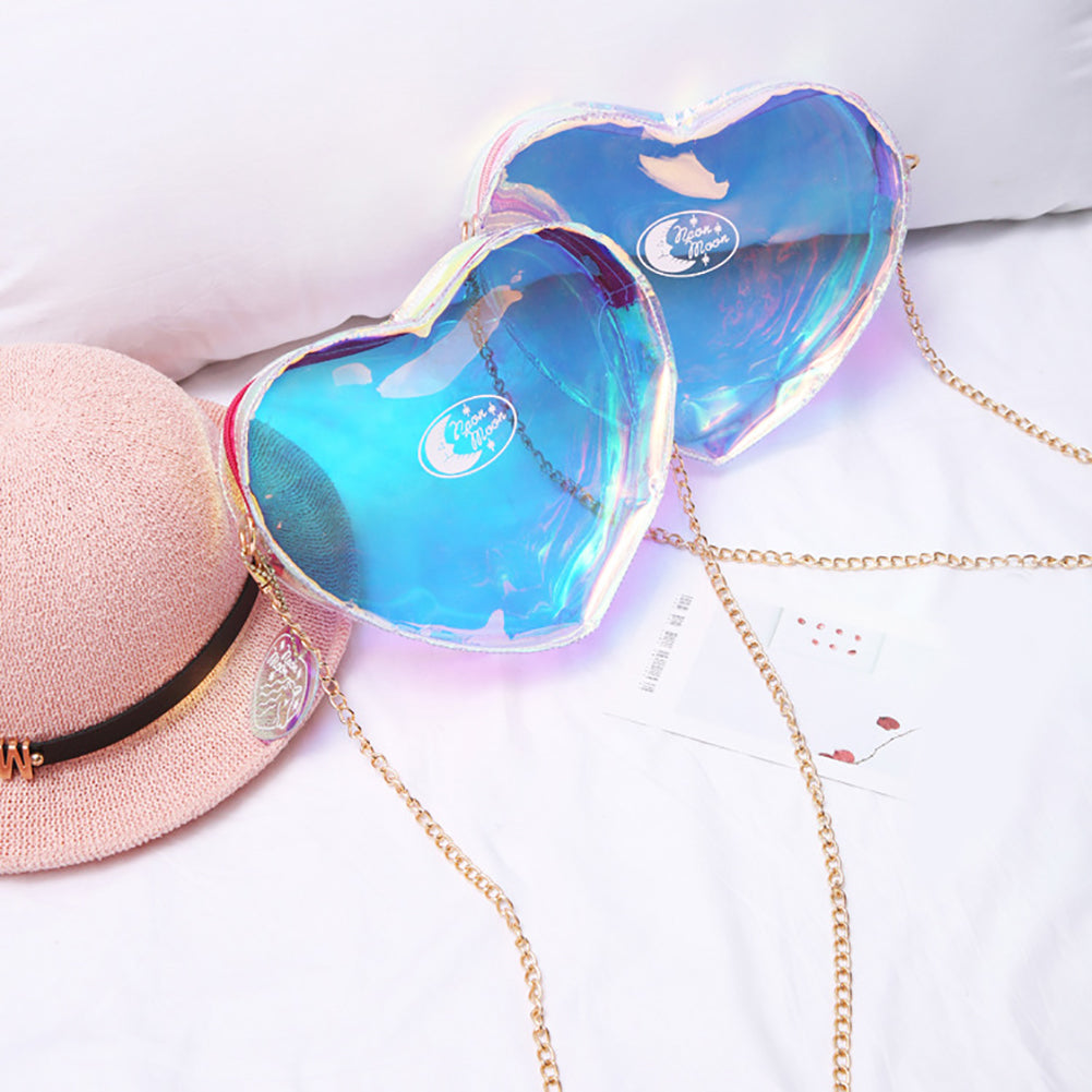 Holographic Laser Transparent Heart Shape Women Small Crossbody Shoulder Bag