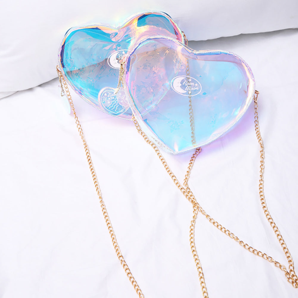 Holographic Laser Transparent Heart Shape Women Small Crossbody Shoulder Bag
