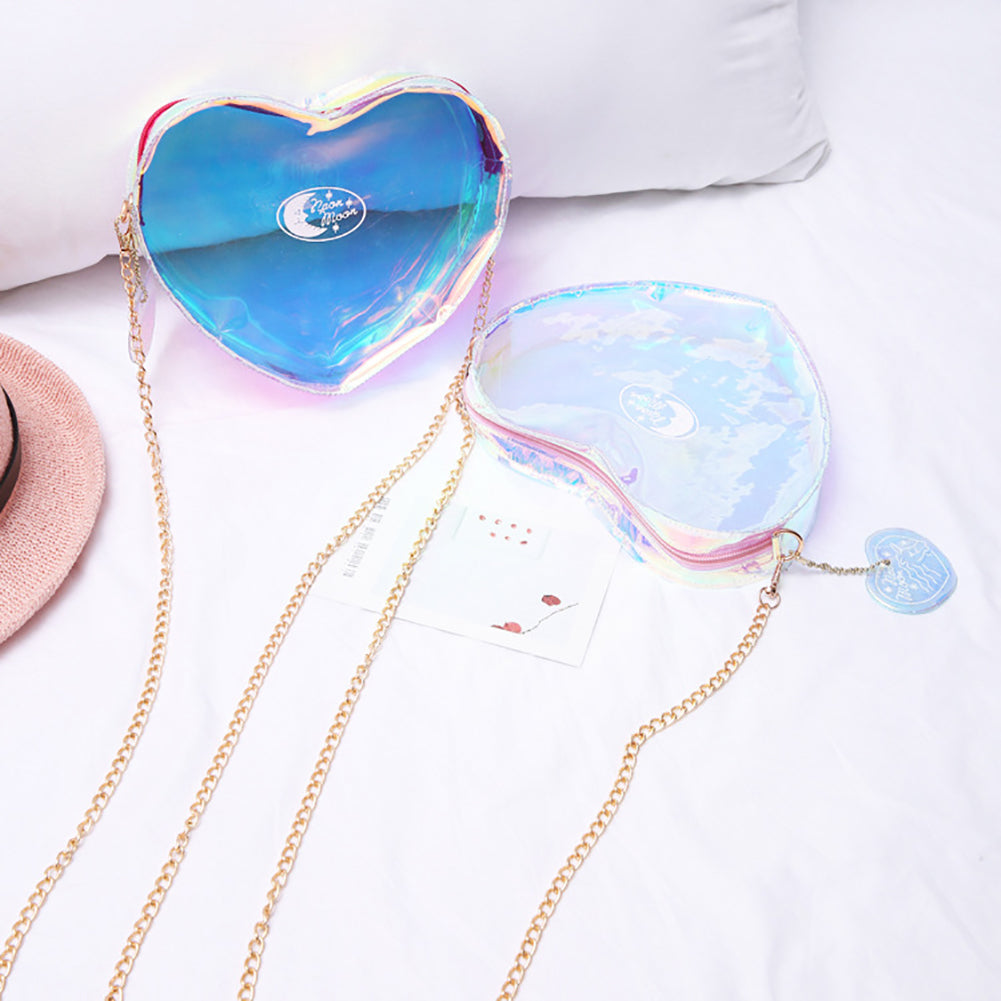 Holographic Laser Transparent Heart Shape Women Small Crossbody Shoulder Bag