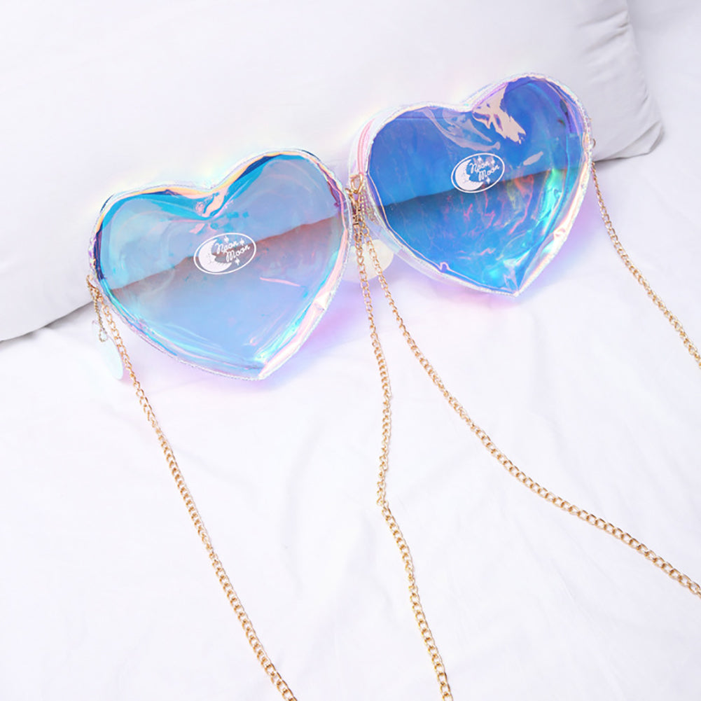 Holographic Laser Transparent Heart Shape Women Small Crossbody Shoulder Bag