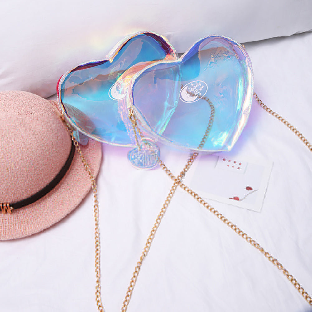 Holographic Laser Transparent Heart Shape Women Small Crossbody Shoulder Bag
