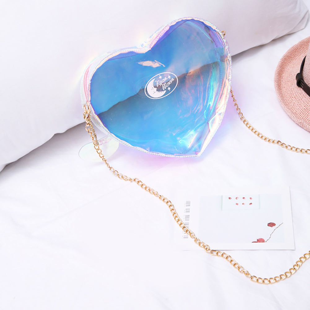 Holographic Laser Transparent Heart Shape Women Small Crossbody Shoulder Bag