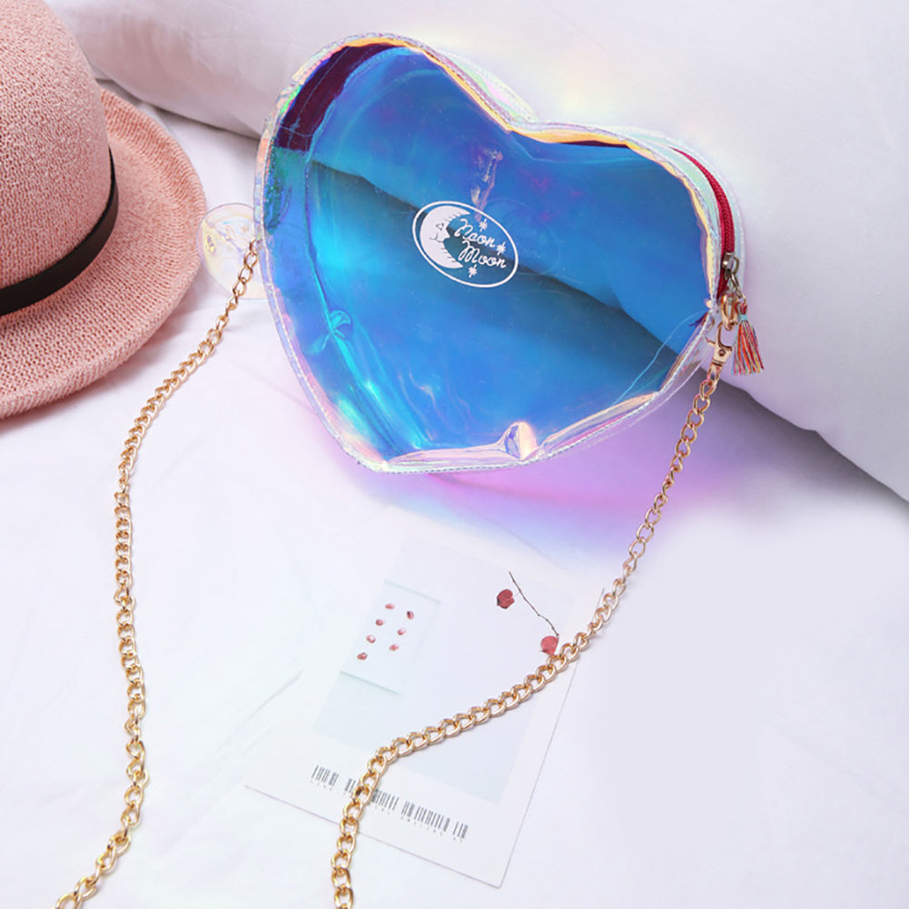 Holographic Laser Transparent Heart Shape Women Small Crossbody Shoulder Bag