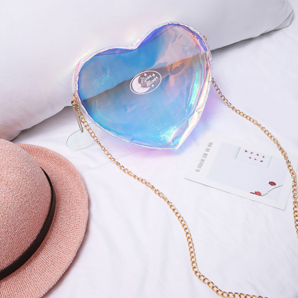Holographic Laser Transparent Heart Shape Women Small Crossbody Shoulder Bag