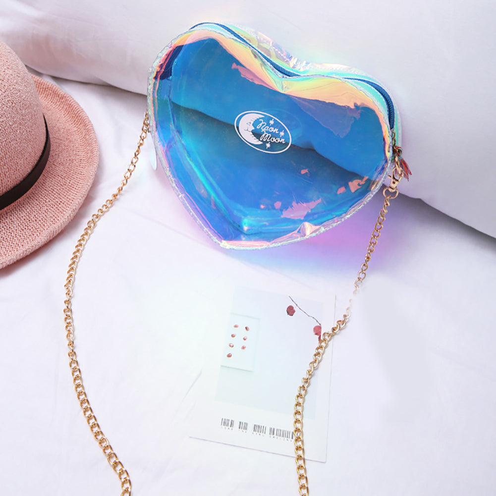 Holographic Laser Transparent Heart Shape Women Small Crossbody Shoulder Bag