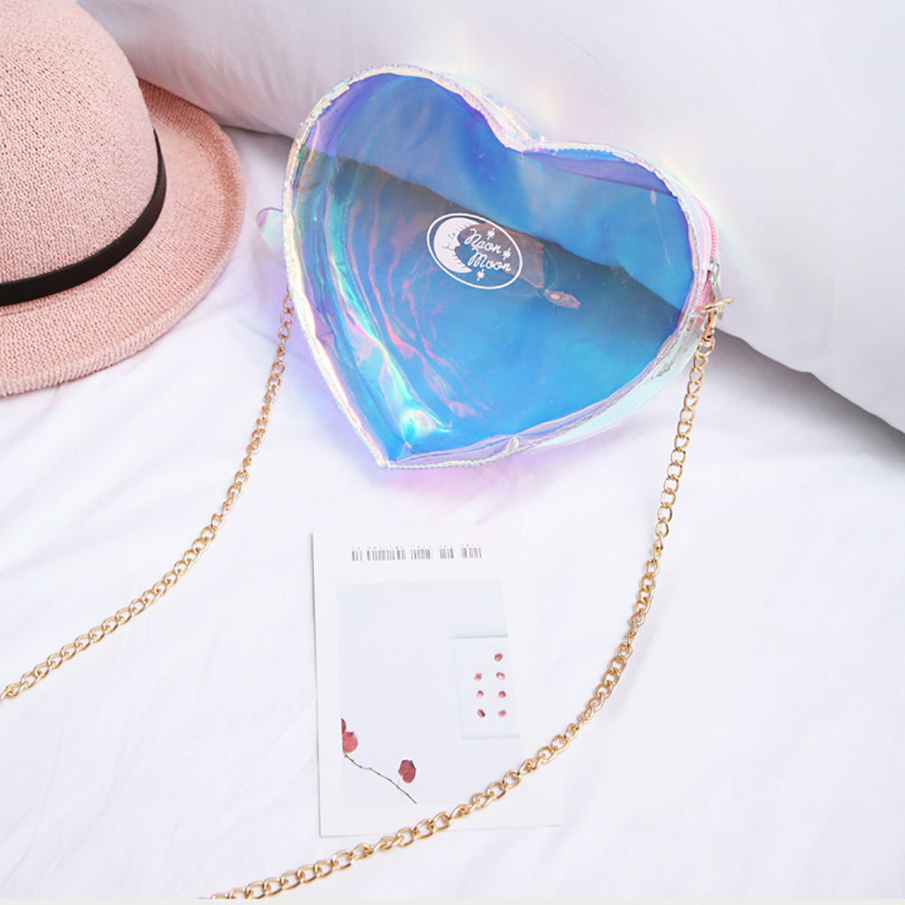 Holographic Laser Transparent Heart Shape Women Small Crossbody Shoulder Bag
