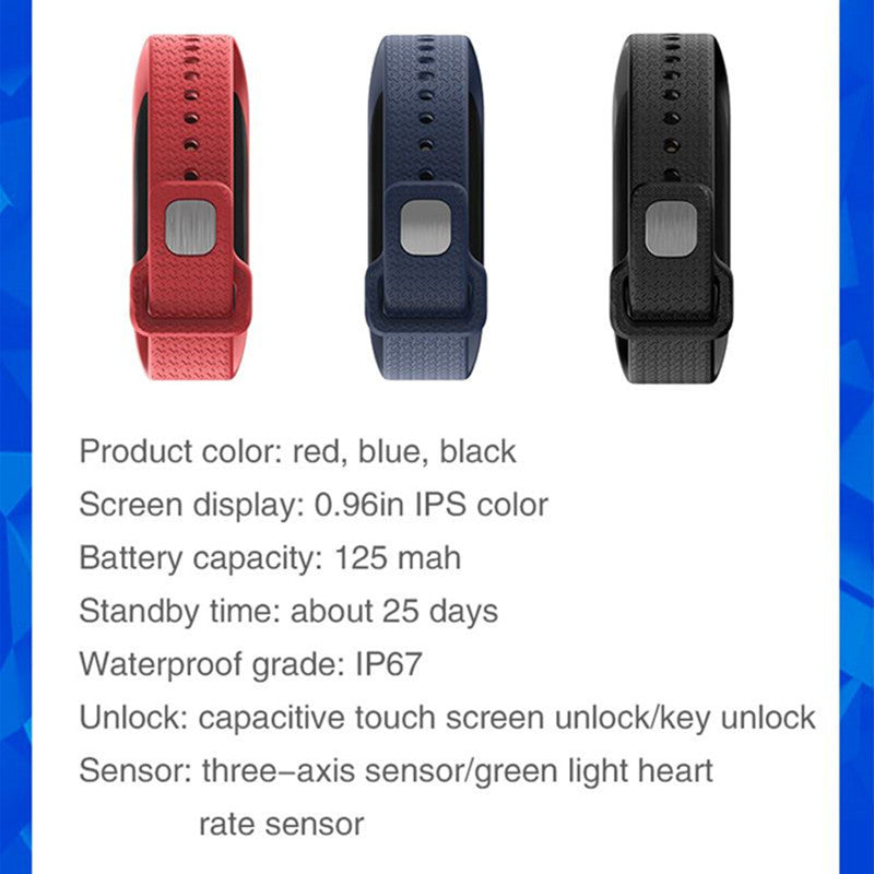 Smart Band 0.96 Color Screen IP67 Waterproof Wristband Blood Pressure Monitor Sleep Fitness Exercise Sports Bracelet