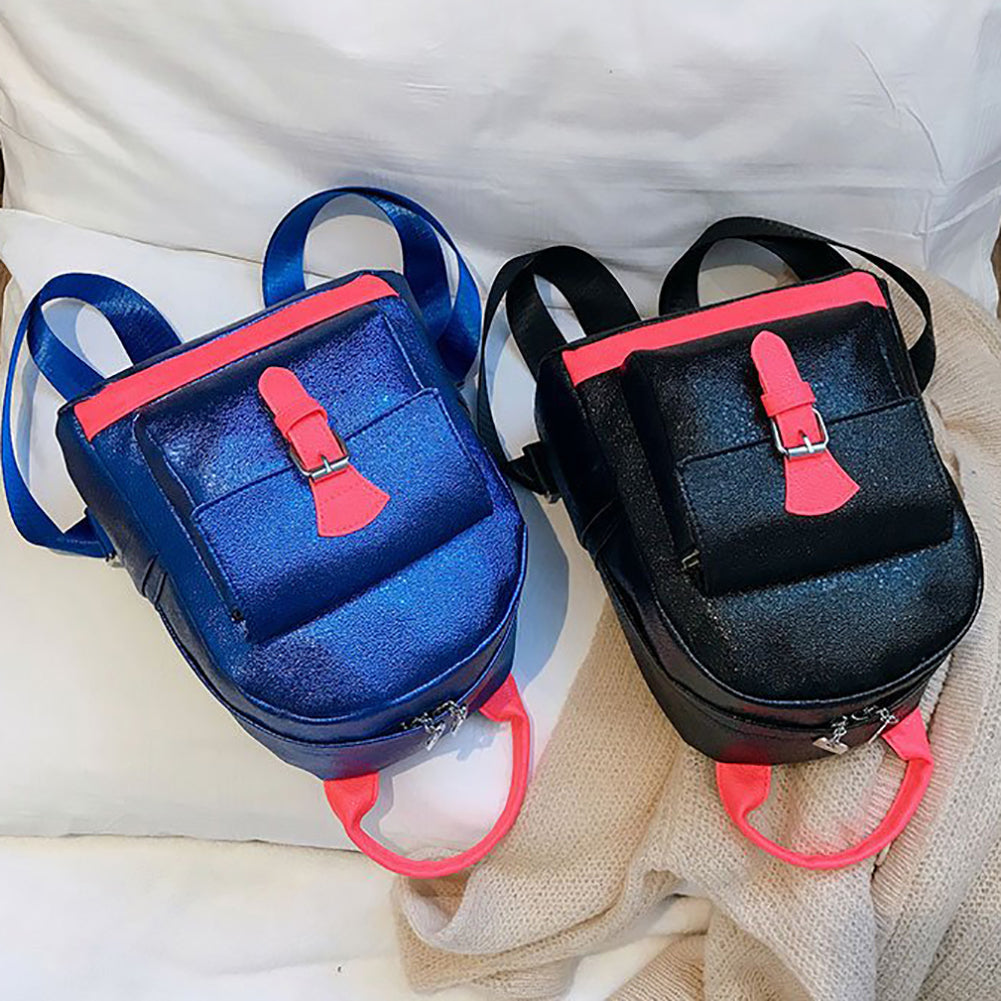 Fashion Women Color Block Laser Faux Leather Backpack Small Tote Shoulder Bag