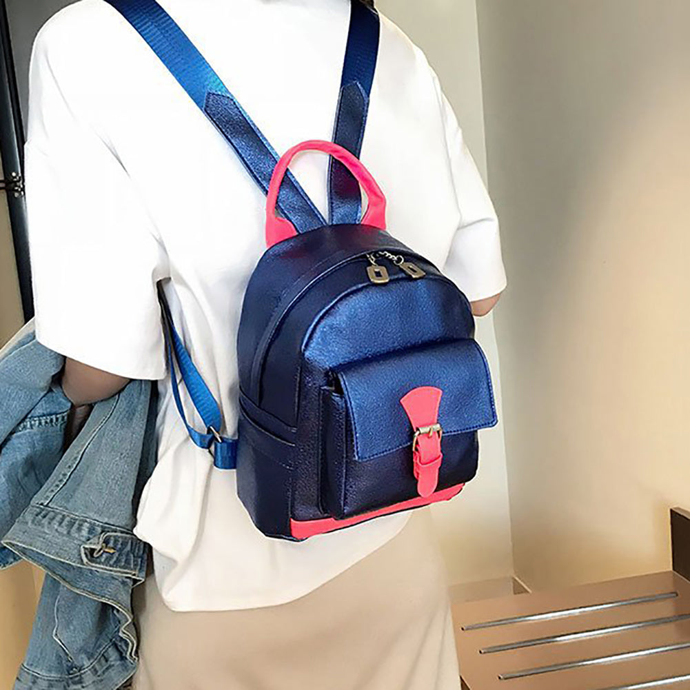 Fashion Women Color Block Laser Faux Leather Backpack Small Tote Shoulder Bag