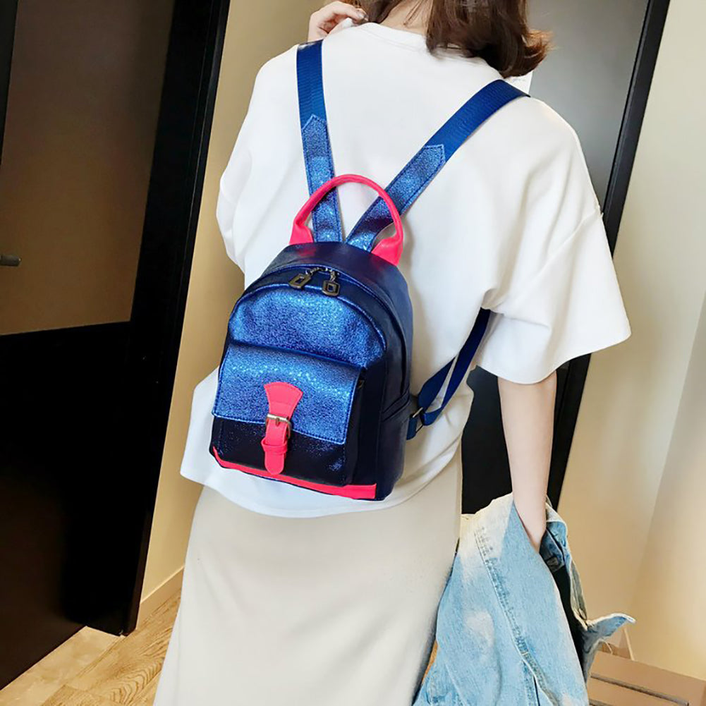 Fashion Women Color Block Laser Faux Leather Backpack Small Tote Shoulder Bag