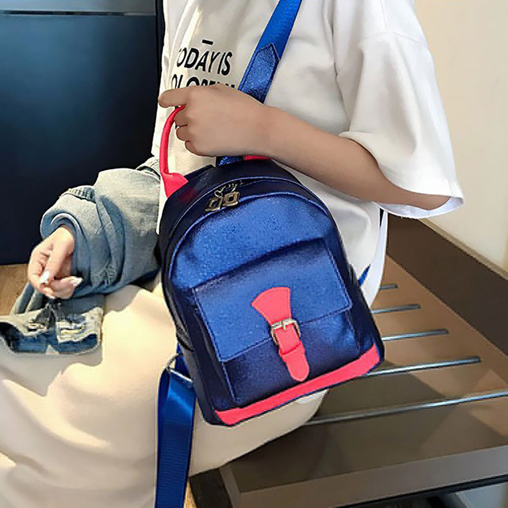 Fashion Women Color Block Laser Faux Leather Backpack Small Tote Shoulder Bag