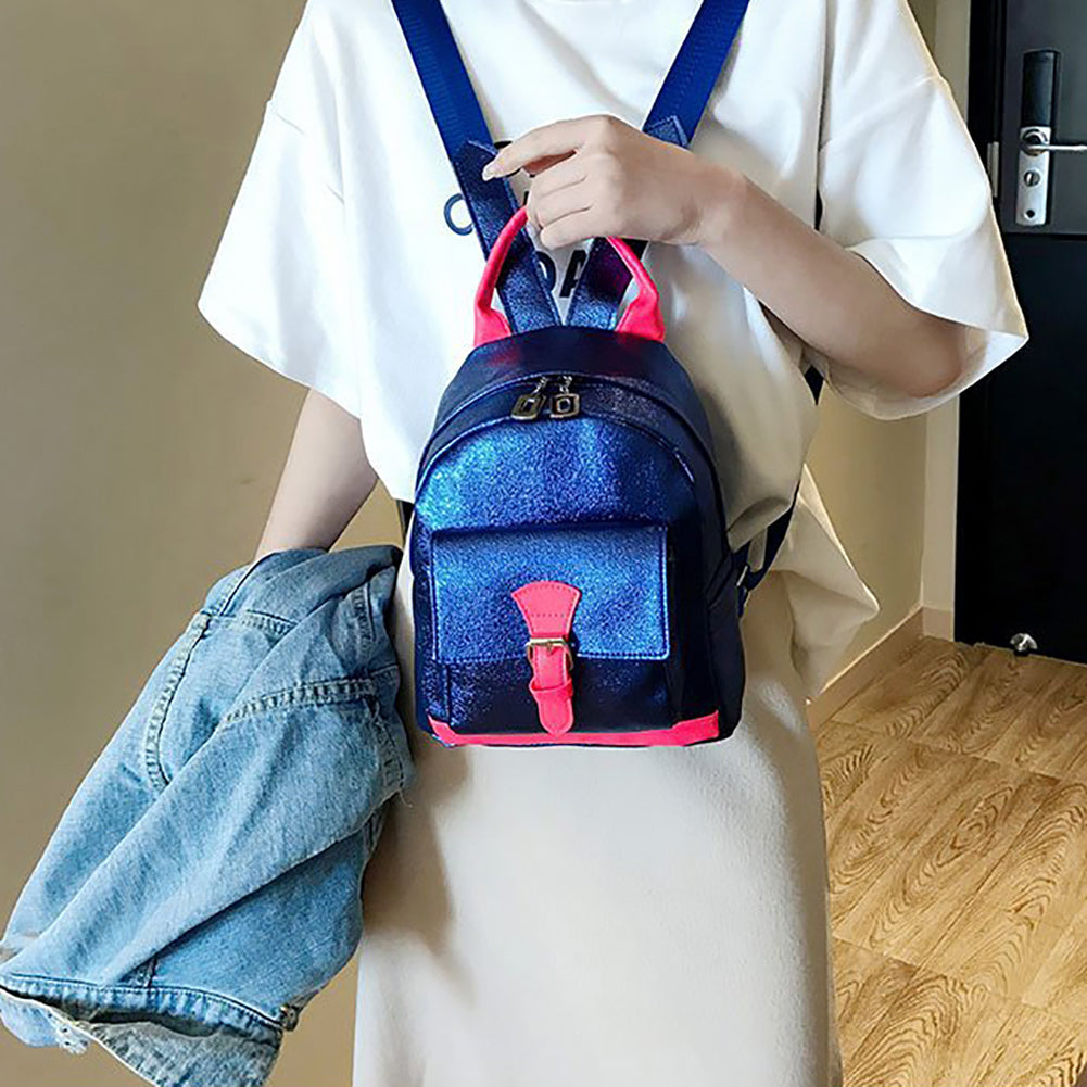 Fashion Women Color Block Laser Faux Leather Backpack Small Tote Shoulder Bag