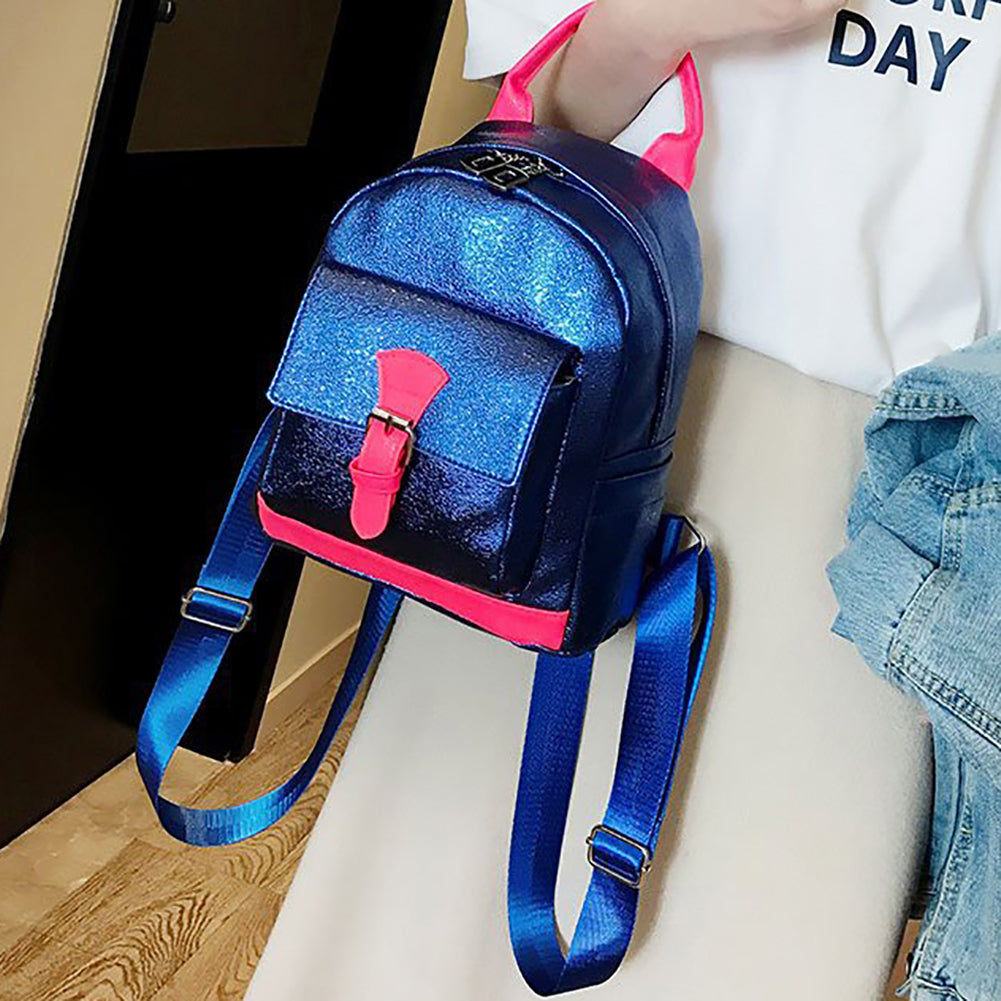 Fashion Women Color Block Laser Faux Leather Backpack Small Tote Shoulder Bag