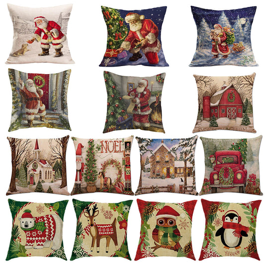 Christmas Santa Claus Elk Bear Pillow Case Cushion Cover Sofa Car Office Decor