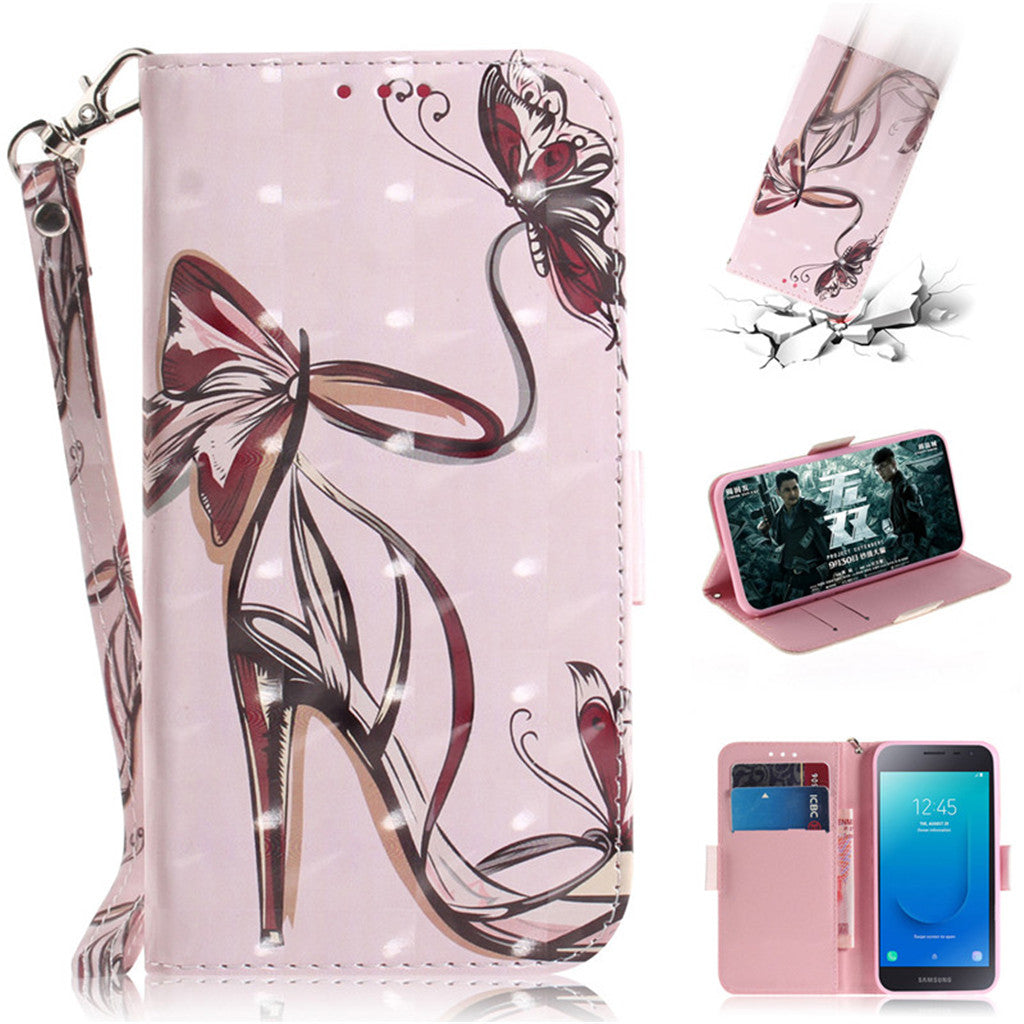 Flip Cover Phone Bags For Samsung Galaxy J2 Core Case 3D Painting PU Leather Soft Silicon Wallet Covers Cases Coque