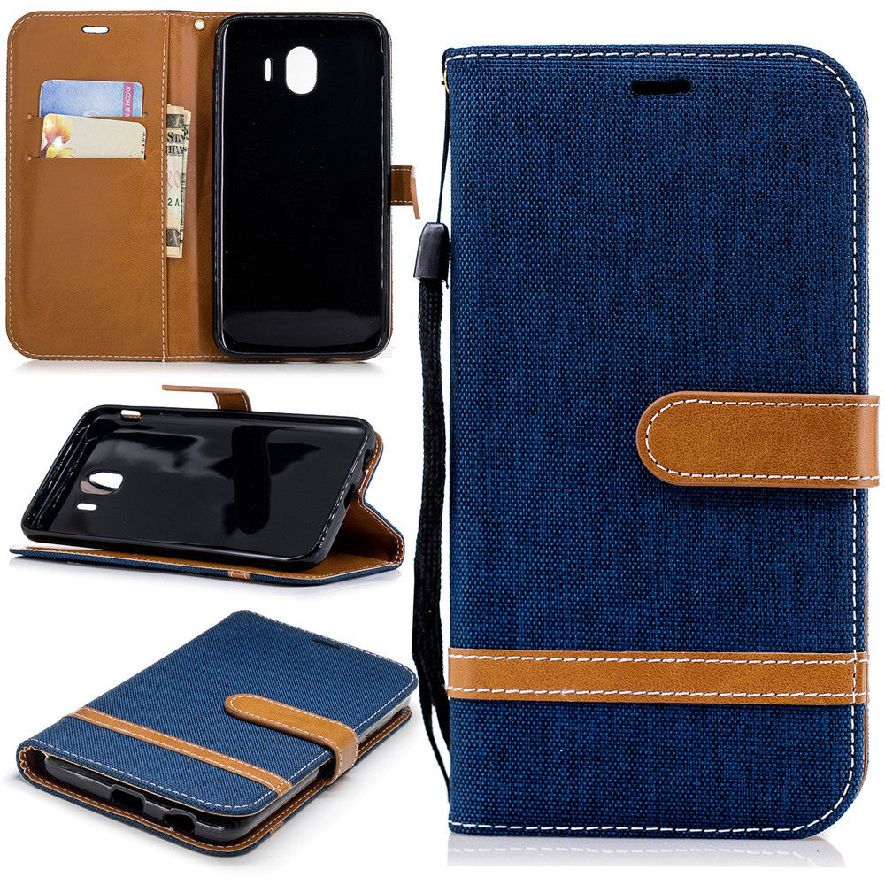 Wallet Card Slots Case for Samsung Galaxy A7 2018 Stand Case Denim Jeans Leather Case for A750