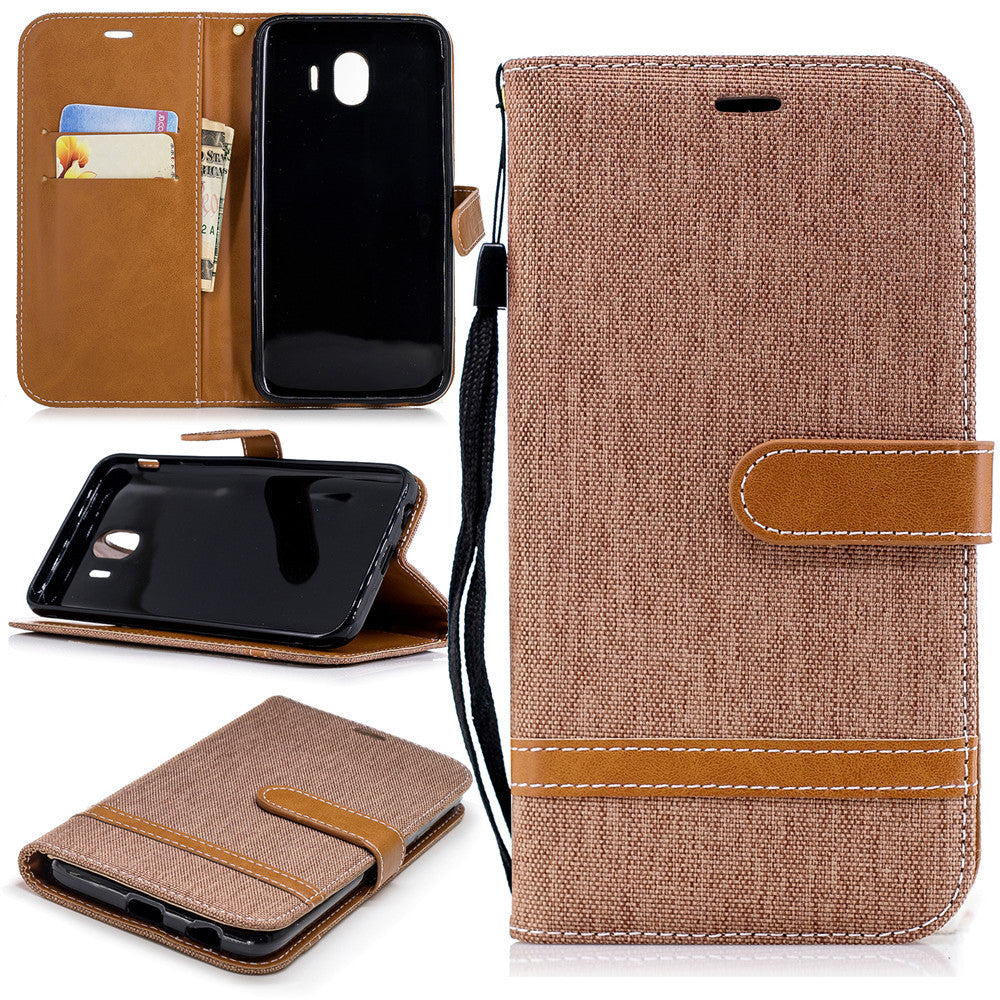 Wallet Card Slots Case for Samsung Galaxy A7 2018 Stand Case Denim Jeans Leather Case for A750