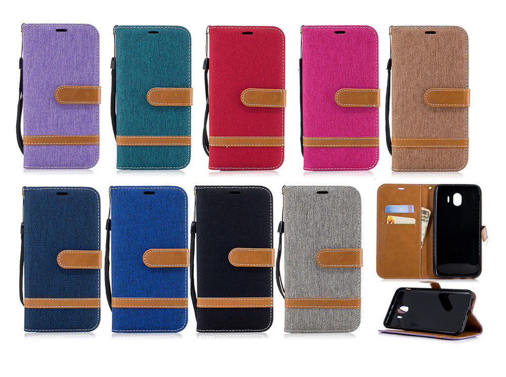 Wallet Card Slots Case for Samsung Galaxy A7 2018 Stand Case Denim Jeans Leather Case for A750