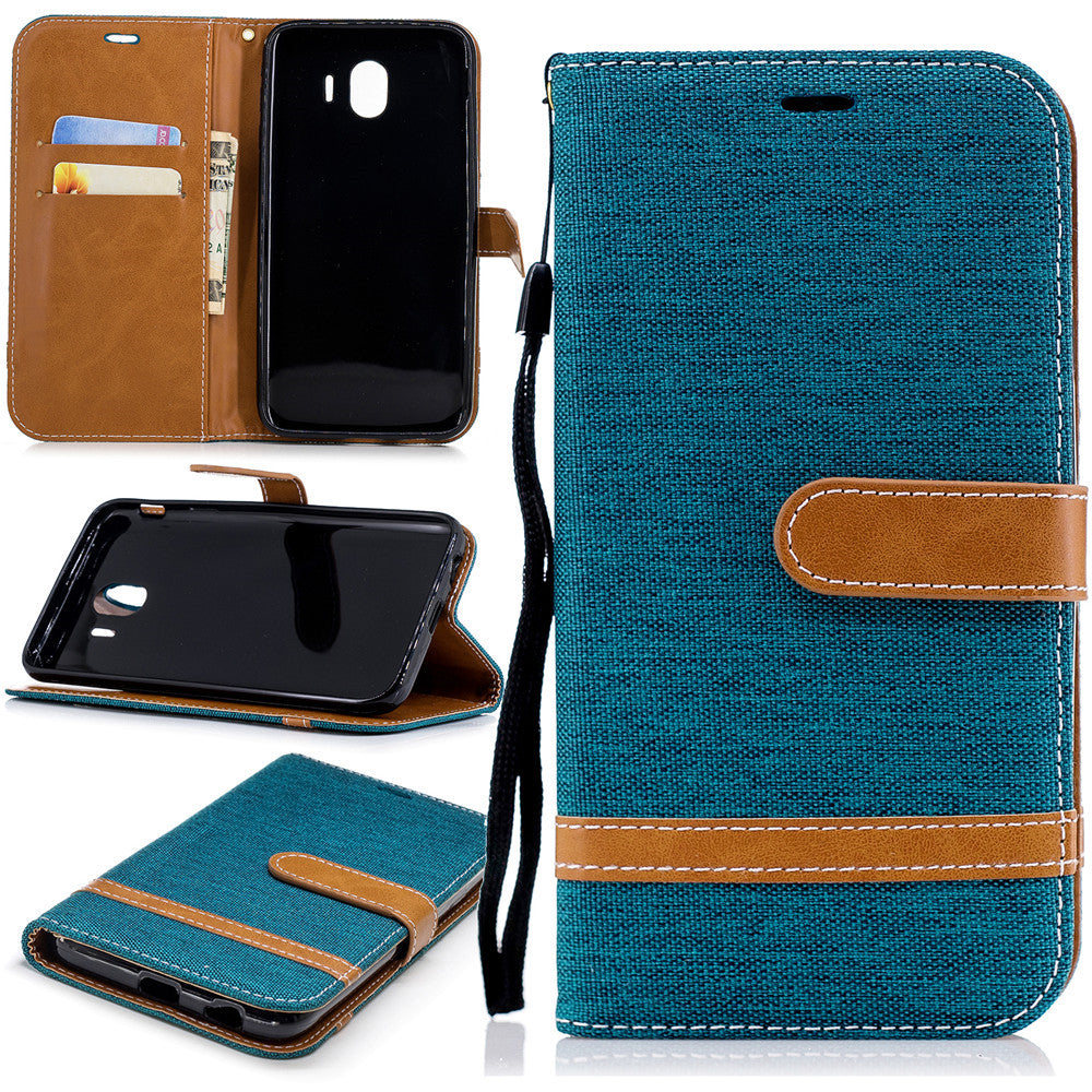 Wallet Card Slots Case for Samsung Galaxy A7 2018 Stand Case Denim Jeans Leather Case for A750