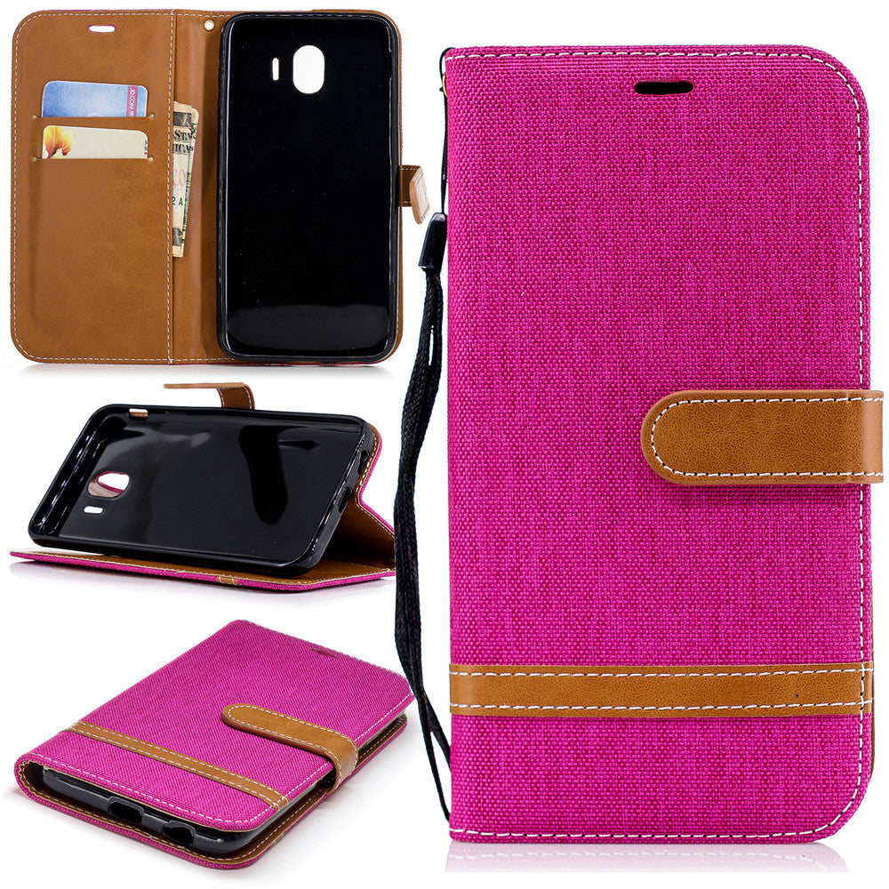 Wallet Card Slots Case for Samsung Galaxy A7 2018 Stand Case Denim Jeans Leather Case for A750