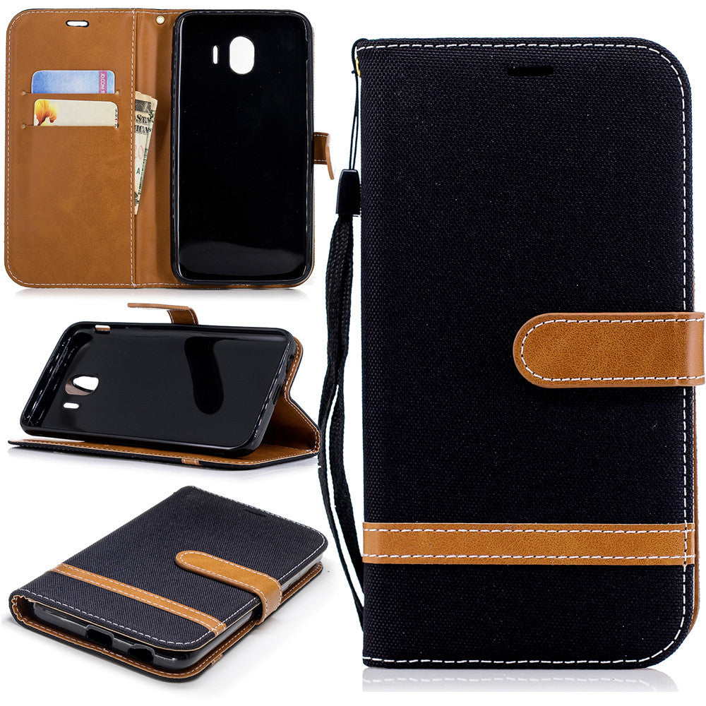 Wallet Card Slots Case for Samsung Galaxy A7 2018 Stand Case Denim Jeans Leather Case for A750