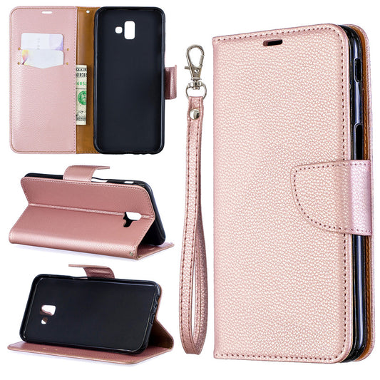Flip Cover Stand Wallet For Samsung Galaxy J6 Plus Case Pure Color Lichee Pattern PU Leather Cases For Samsung Galaxy J6 Prime