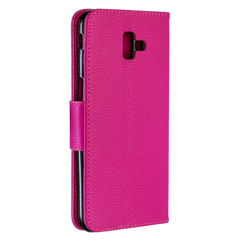 Flip Cover Stand Wallet For Samsung Galaxy J6 Plus Case Pure Color Lichee Pattern PU Leather Cases For Samsung Galaxy J6 Prime