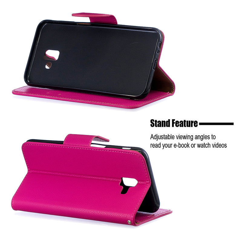 Flip Cover Stand Wallet For Samsung Galaxy J6 Plus Case Pure Color Lichee Pattern PU Leather Cases For Samsung Galaxy J6 Prime