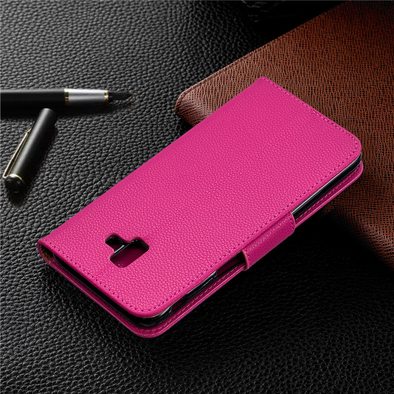 Flip Cover Stand Wallet For Samsung Galaxy J6 Plus Case Pure Color Lichee Pattern PU Leather Cases For Samsung Galaxy J6 Prime