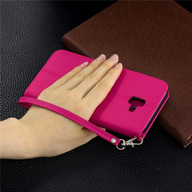 Flip Cover Stand Wallet For Samsung Galaxy J6 Plus Case Pure Color Lichee Pattern PU Leather Cases For Samsung Galaxy J6 Prime