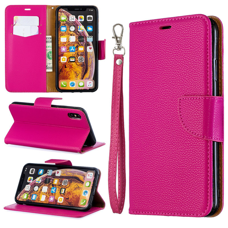Flip Cover Stand Wallet For iPhone XR Case Pure Color Lichee Pattern PU Leather Mobile Phone Cases For iPhone XS Max